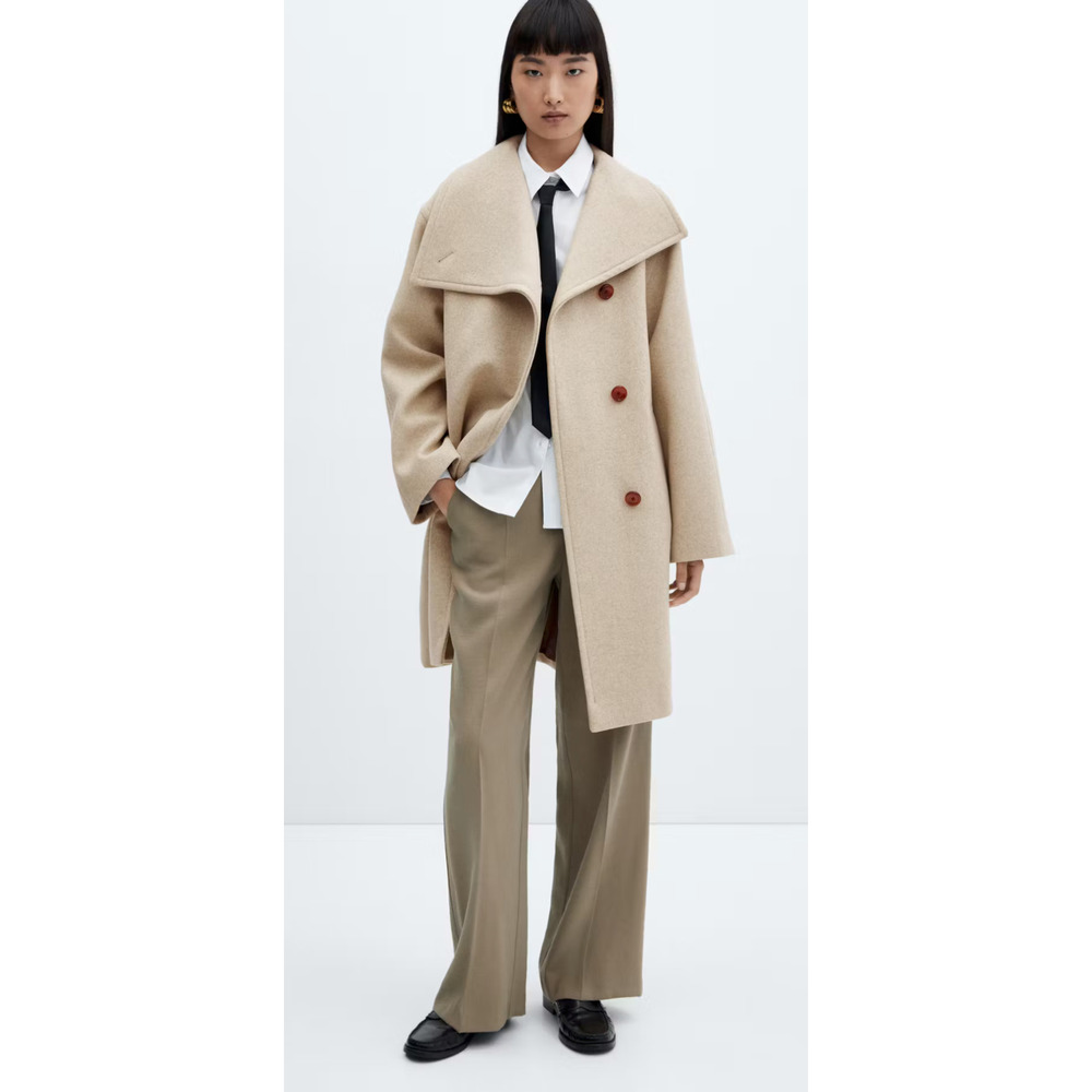 NWT MANGO MNG BEIGE CONGUITO WIDE MAXI LAPEL OVERSIZED WOOL BLEND COAT SZ M - Picture 4 of 16